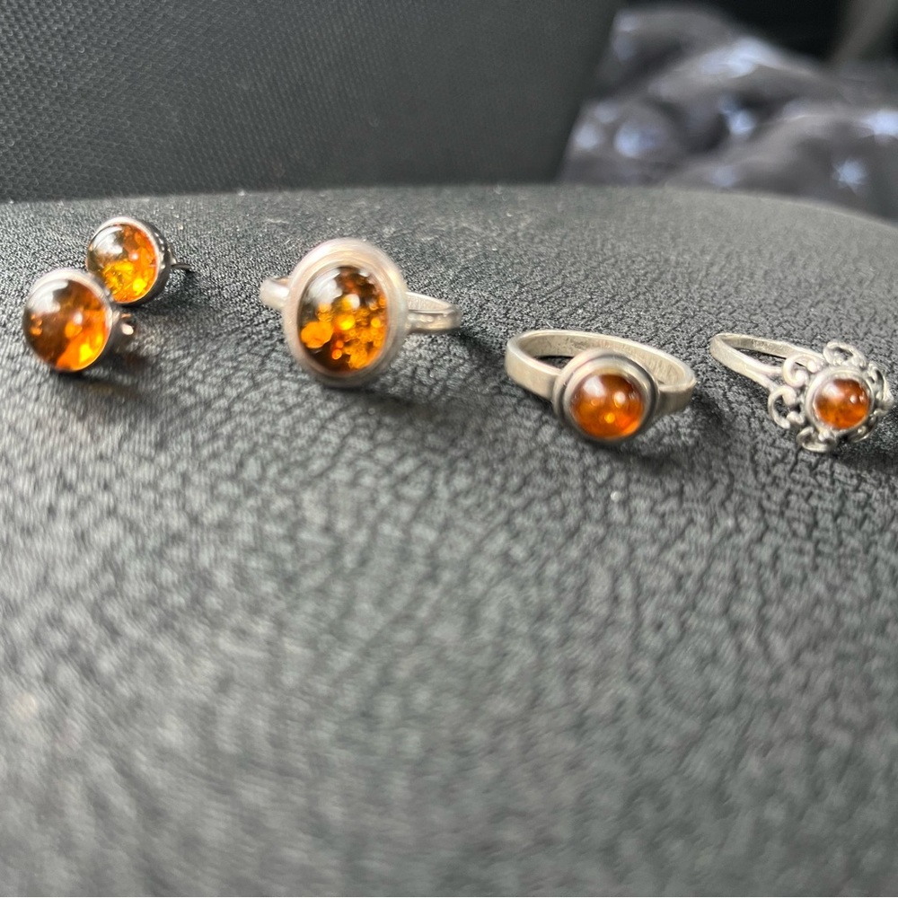 Lot of vinatge amber jewelry, all sterling silver